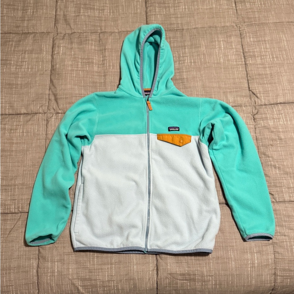 Patagonia Teal and White Fleece with Color Blocking
